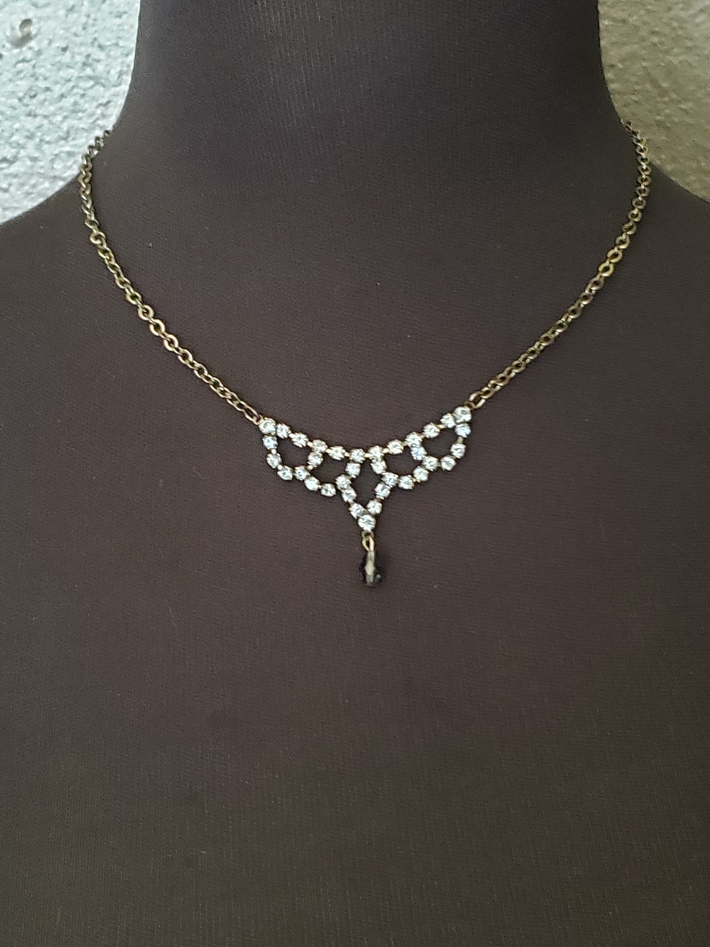 Blue Crystal Necklace with Black Teardrop